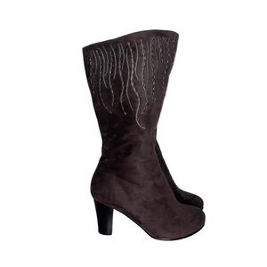 Midnight Velvet Dark Brown Heeled Boots